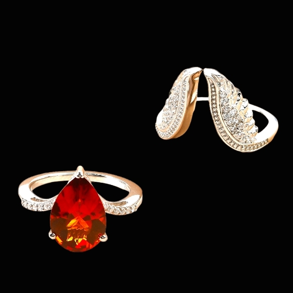 Platinum Over Sterling Silver Madeira Citrine & White Zircon Stack Ring Set 3.90 - Picture 3 of 6